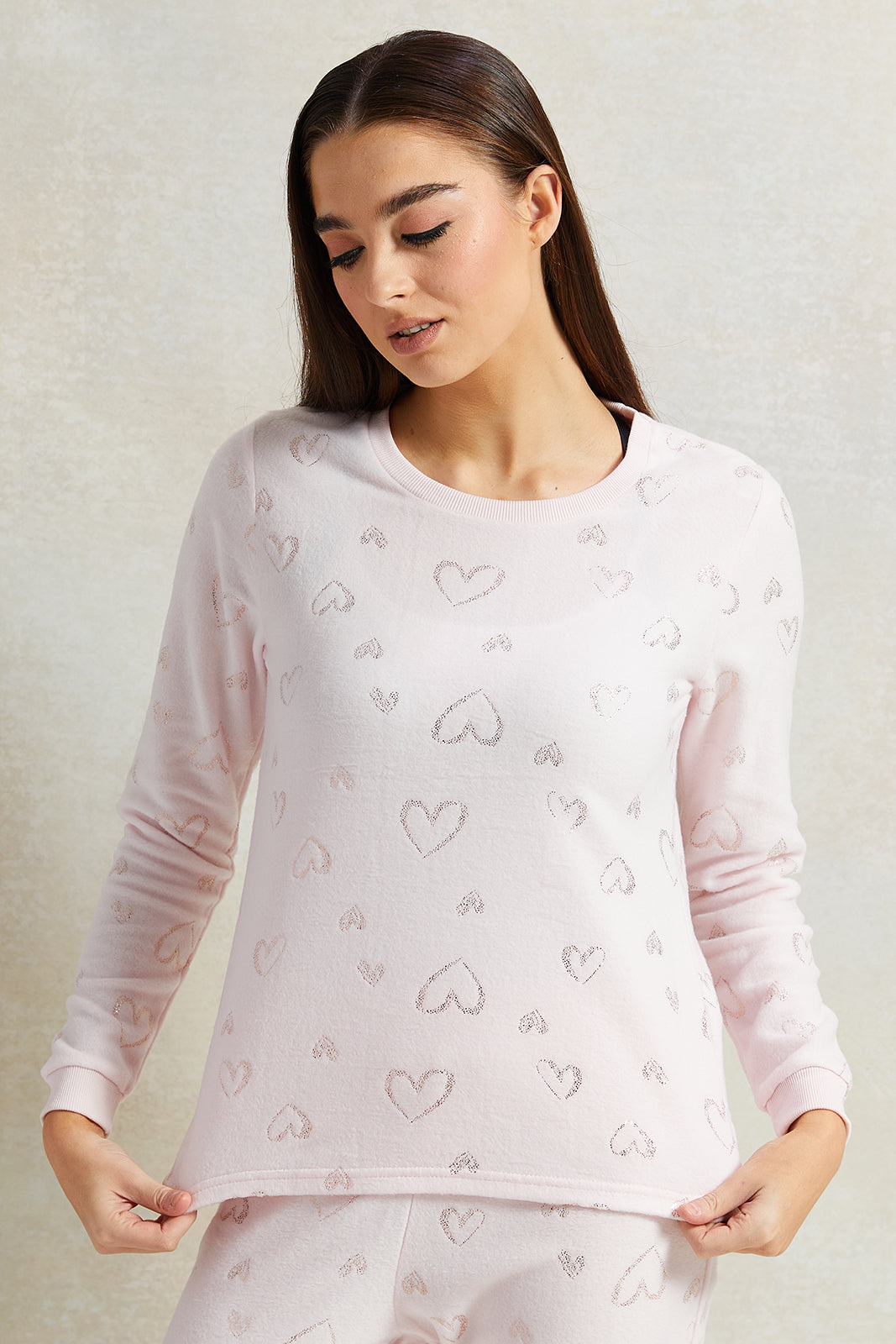 Women Pink Hearts Print Pyjama Set (2 Piece)