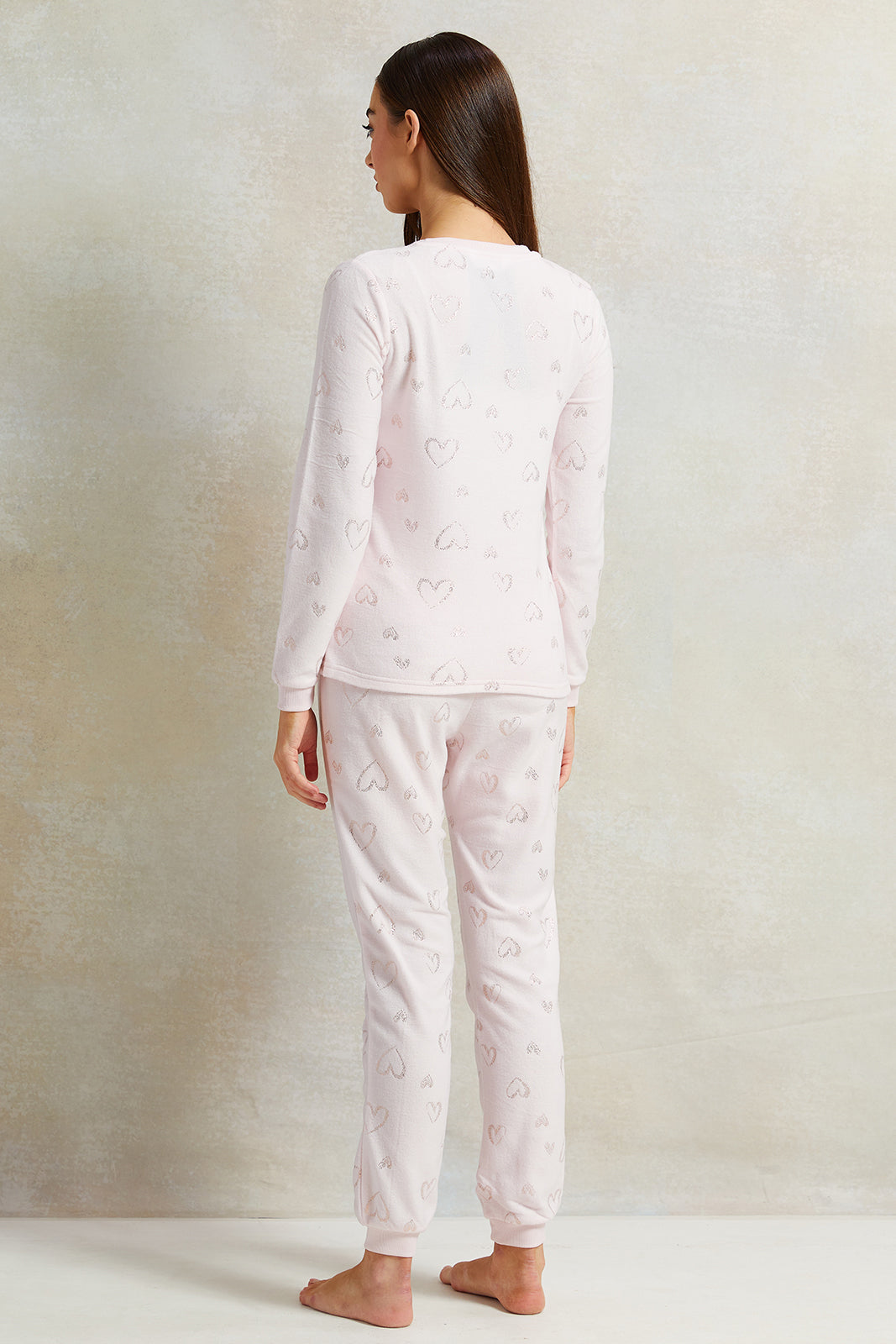 Women Pink Hearts Print Pyjama Set (2 Piece)