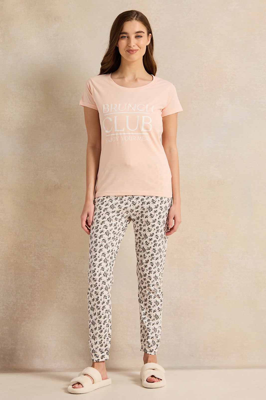 Women Pink Printed Pyjama Set (2 Piece)