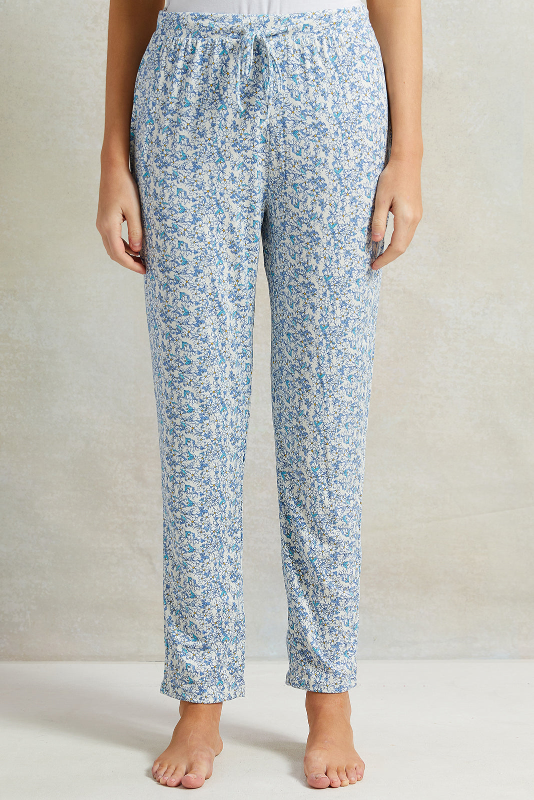 Women Blue Floral Printed Pyjama Set (2 Piece)