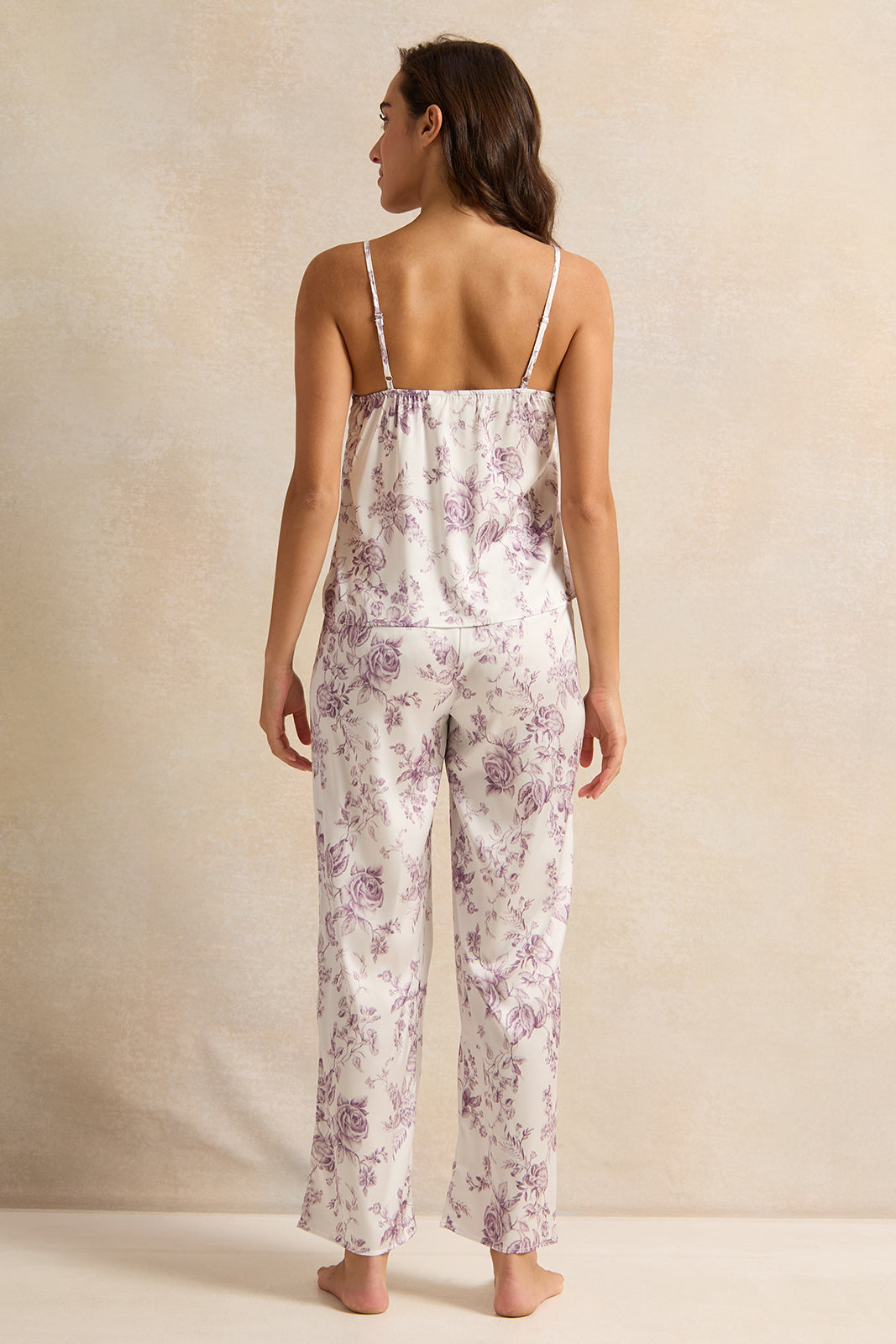 Women Lilac Floral Long Cami Set (2 Piece)