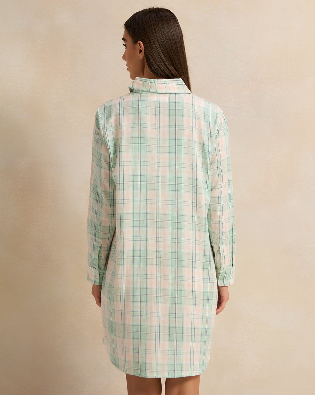 Women White And Green Checkered Nightshirt