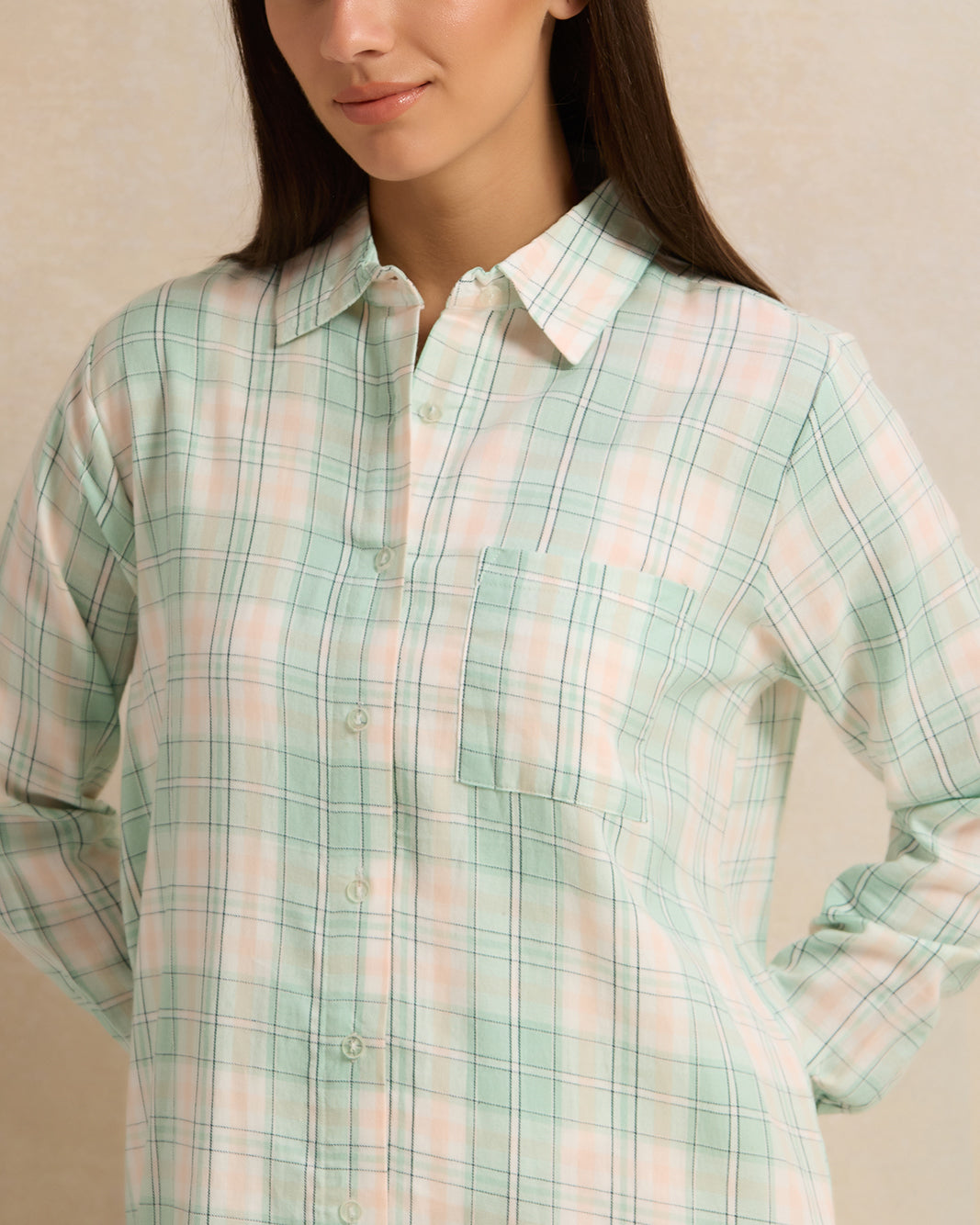 Women White And Green Checkered Nightshirt