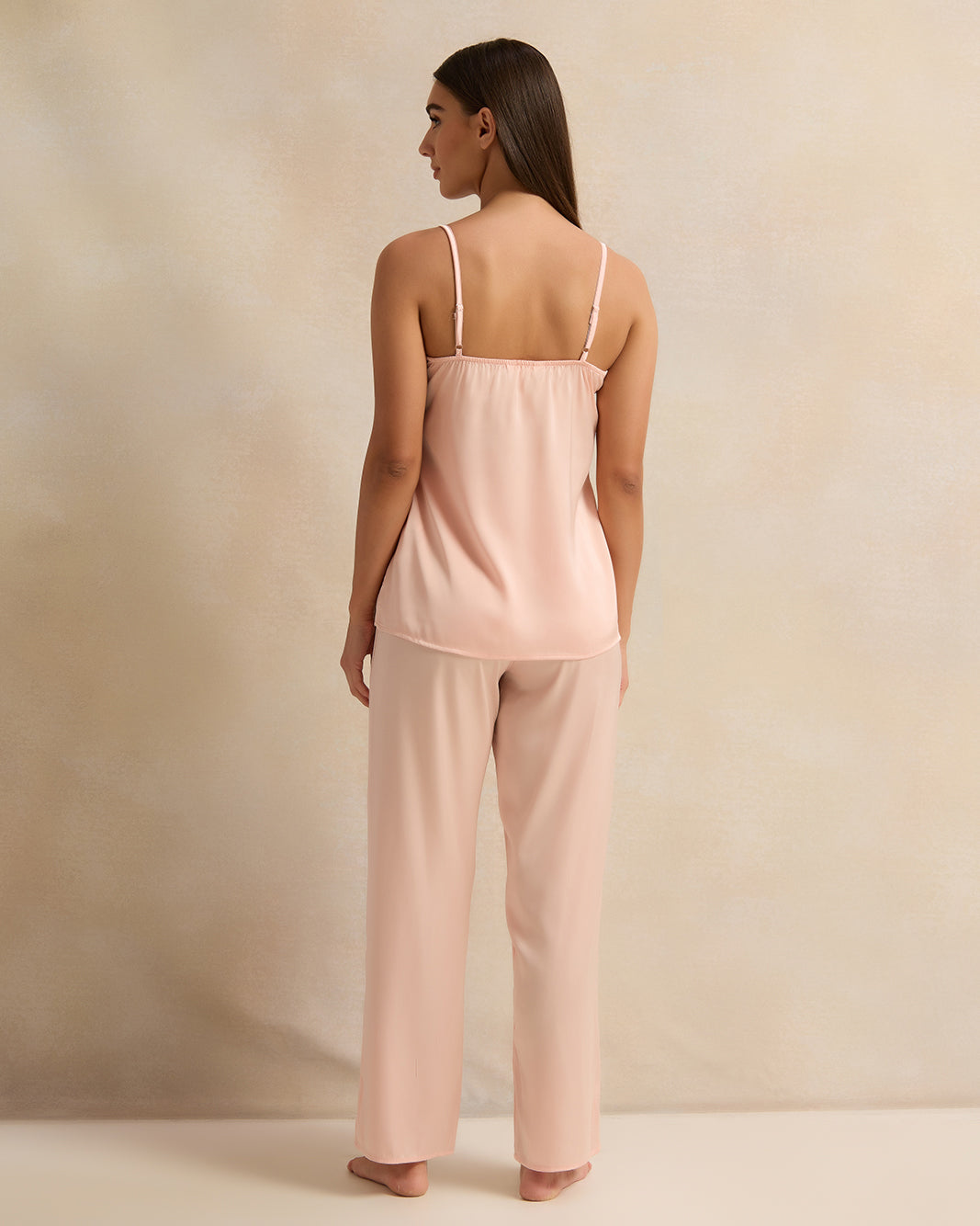 Women Pink Satin Cami Set (2 Piece)