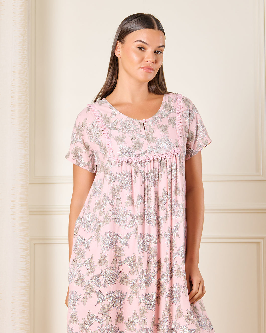 Women Pink Floral Print Nightgown