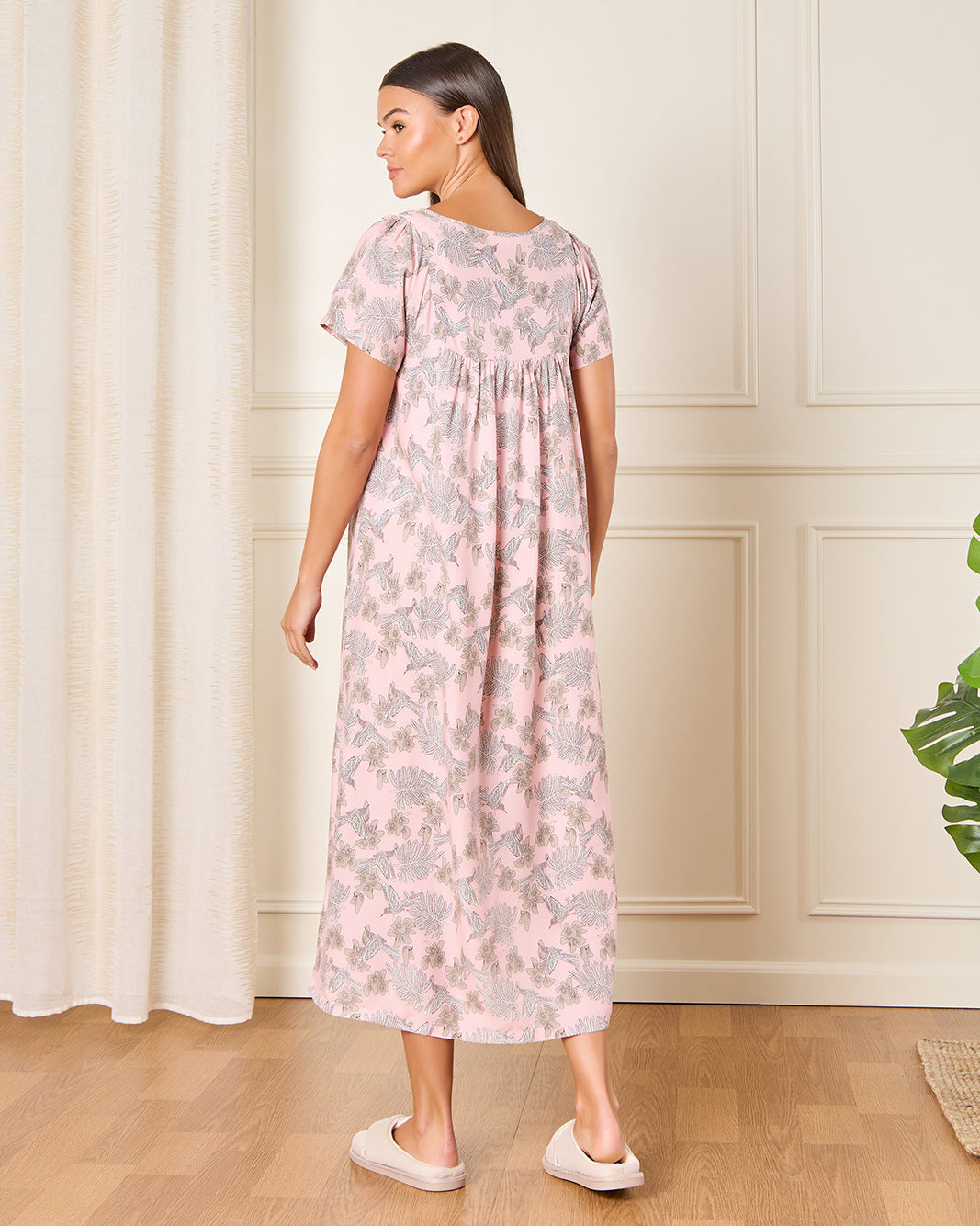 Women Pink Floral Print Nightgown