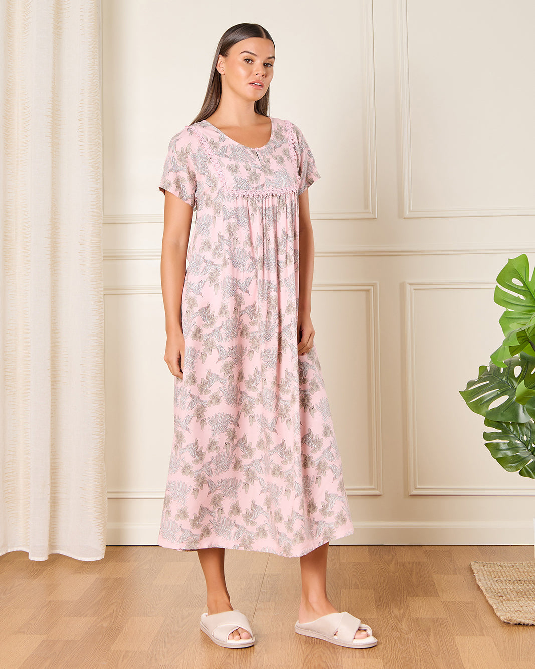 Women Pink Floral Print Nightgown