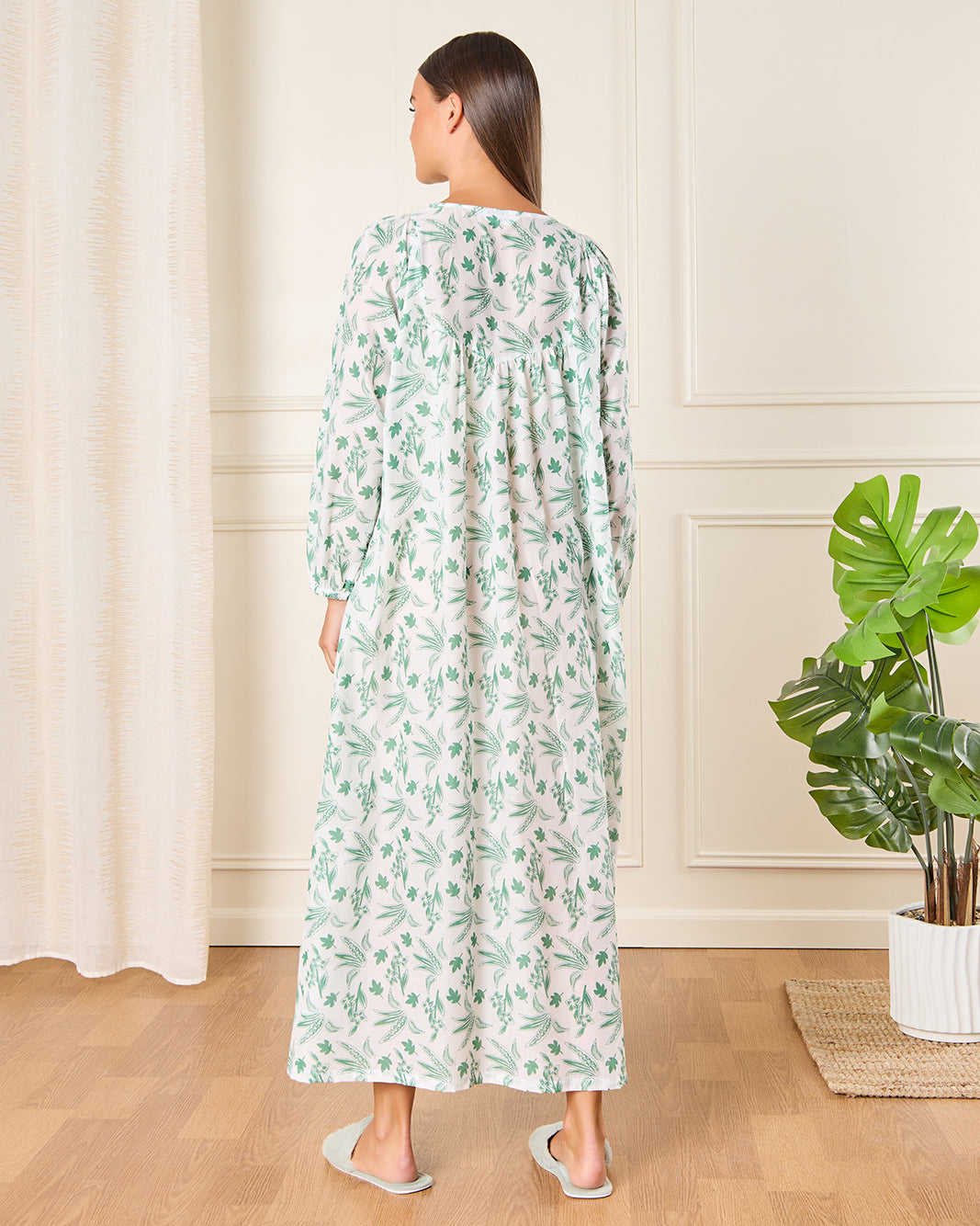 Women White All-Over Printed Nightgown