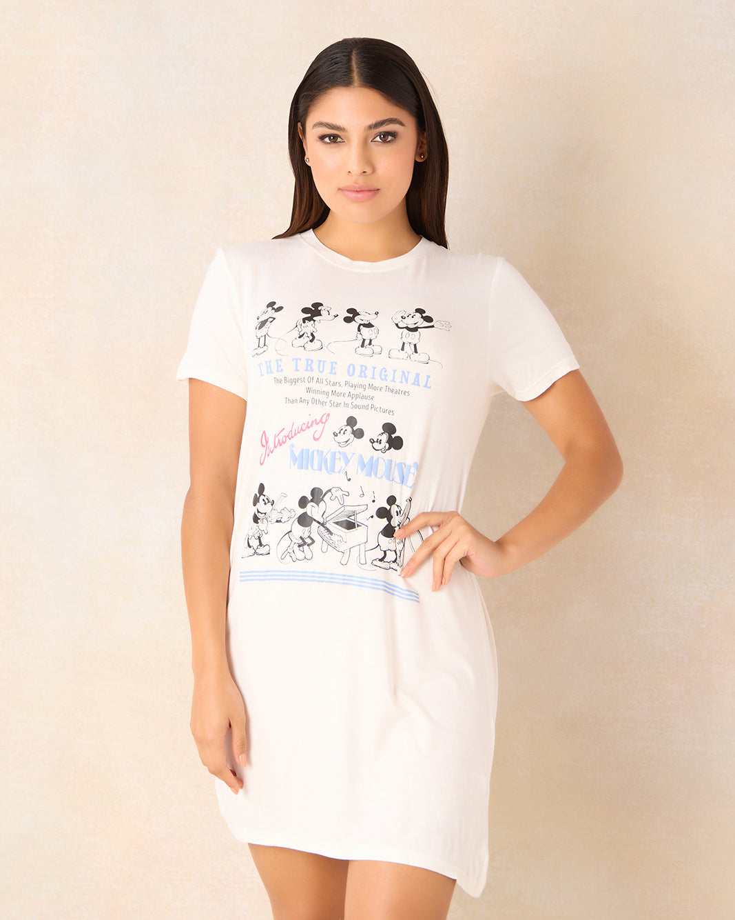 Women White Mickey Mouse Print Nightshirt