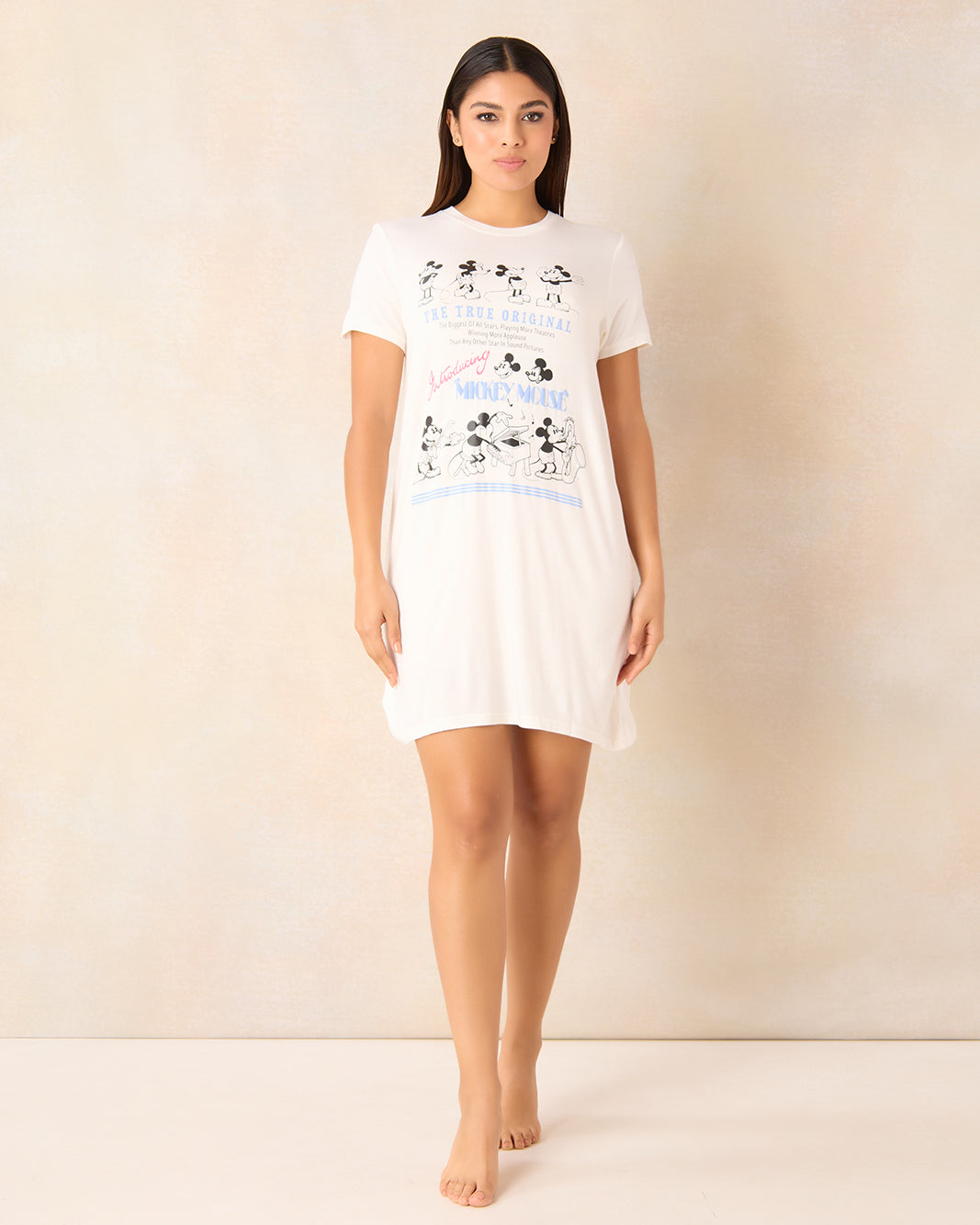 Women White Mickey Mouse Print Nightshirt