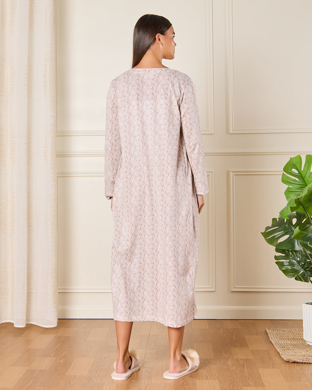 Women Beige Printed Nightgown