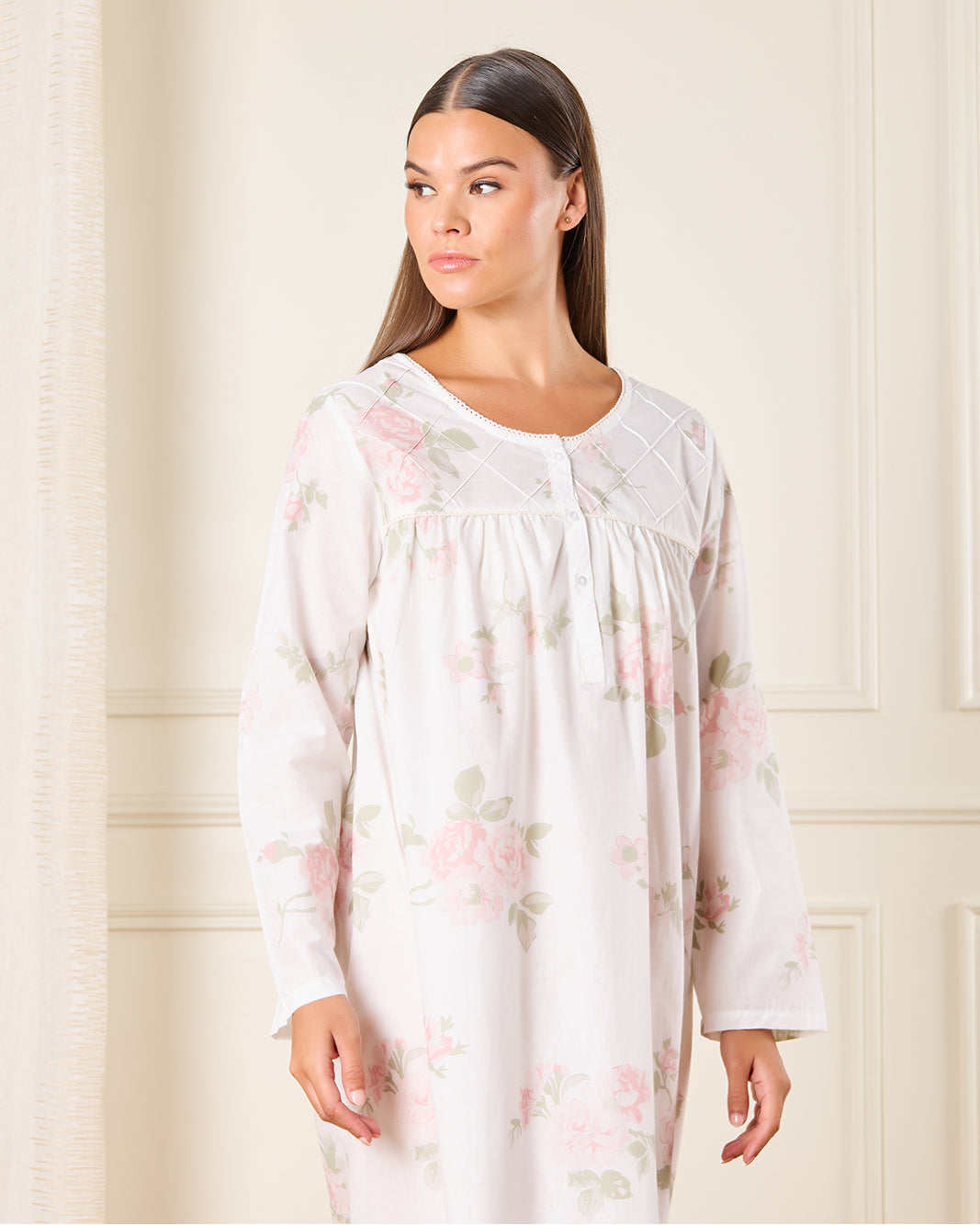 Women White Floral Print Nightgown