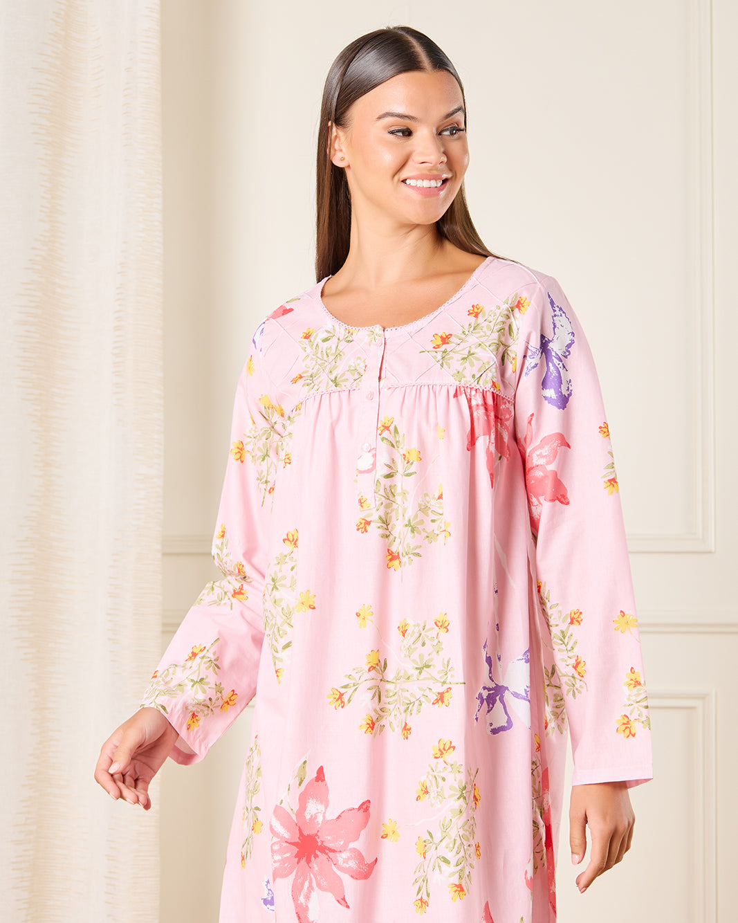 Women Pink Floral Print Nightgown