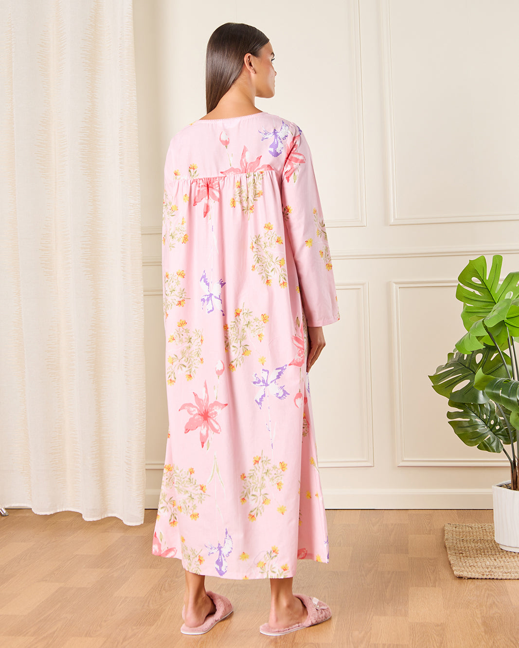 Women Pink Floral Print Nightgown