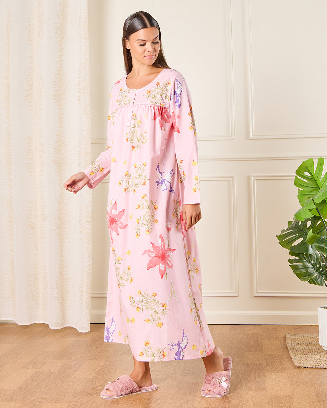 Women Pink Floral Print Nightgown