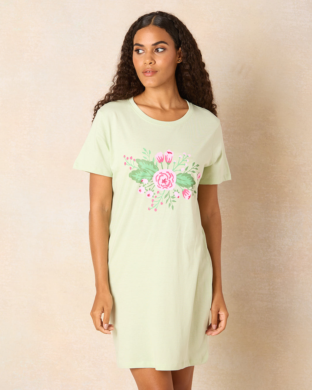 Women Green Printed Nightshirt