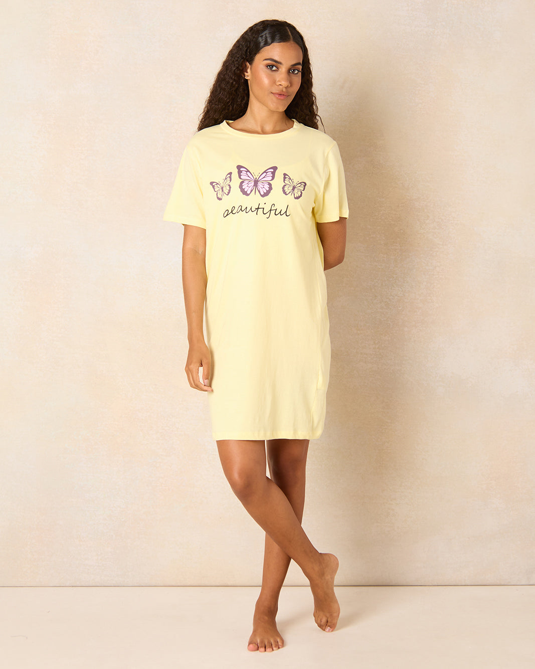 Women Yellow Printed Nightshirt