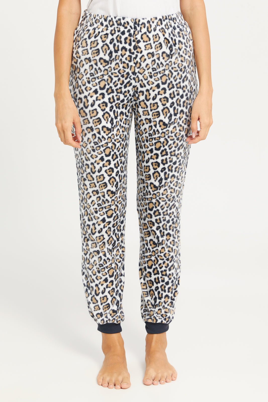 Women Beige leopard print long-sleeved pyjamas Set (2 Piece)