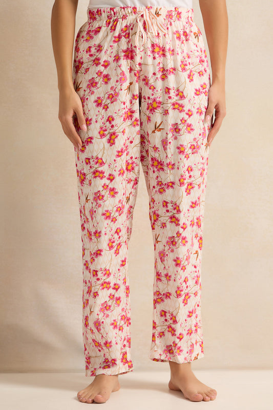 Women Pink Floral Print Pyjama Bottom