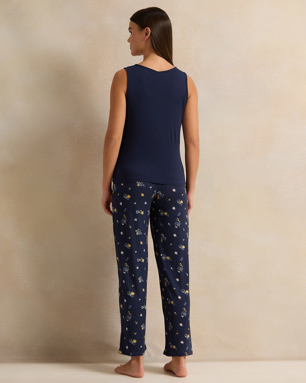 Women Navy Snoopy Printed Lace Cami Set (2 Piece)