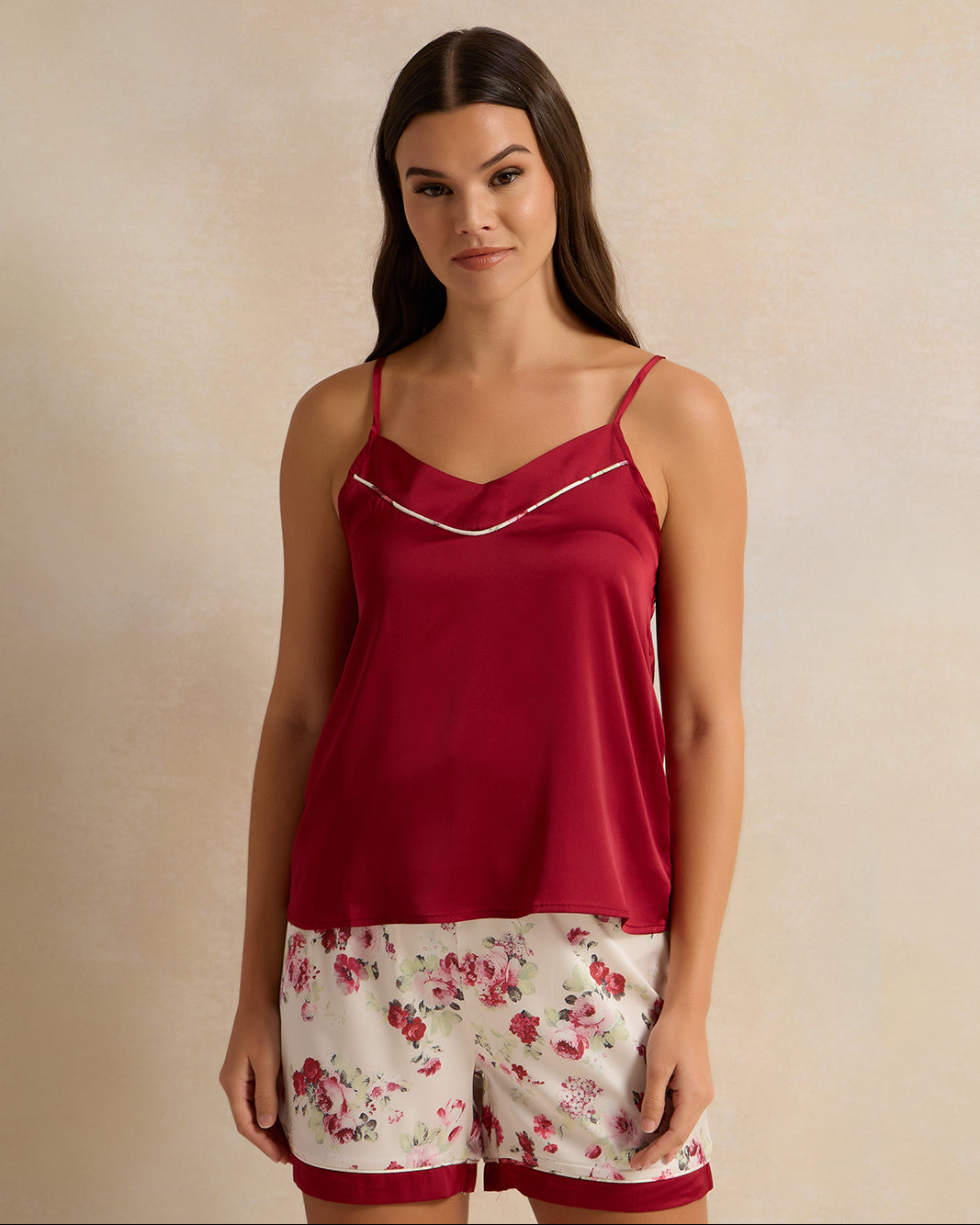 Women Red Printed Short Cami Set (2 Piece)