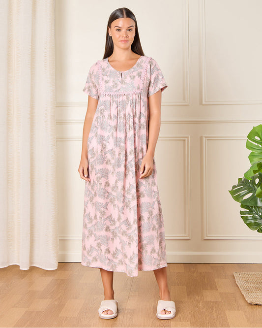Women Pink Floral Print Nightgown