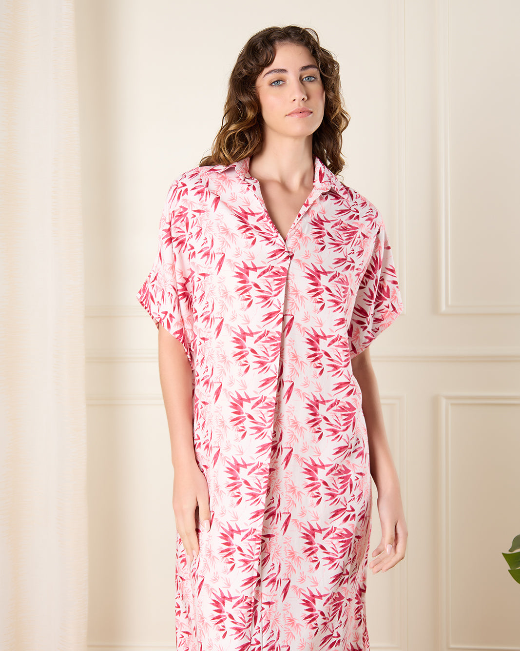 Women White And Red Printed Nightgown