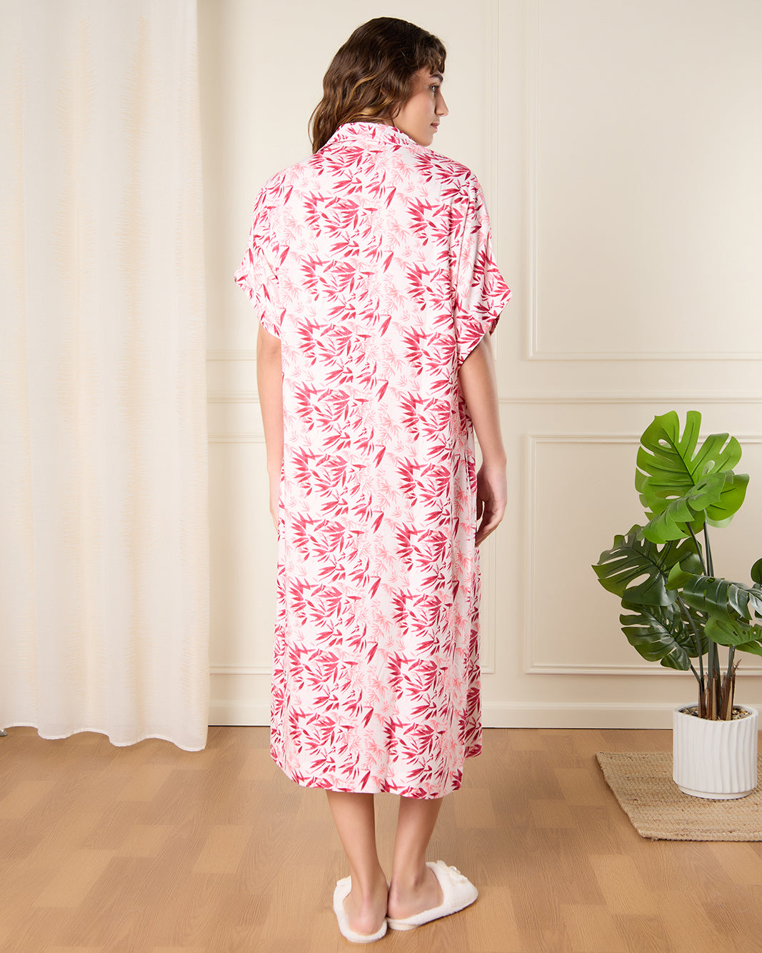 Women White And Red Printed Nightgown