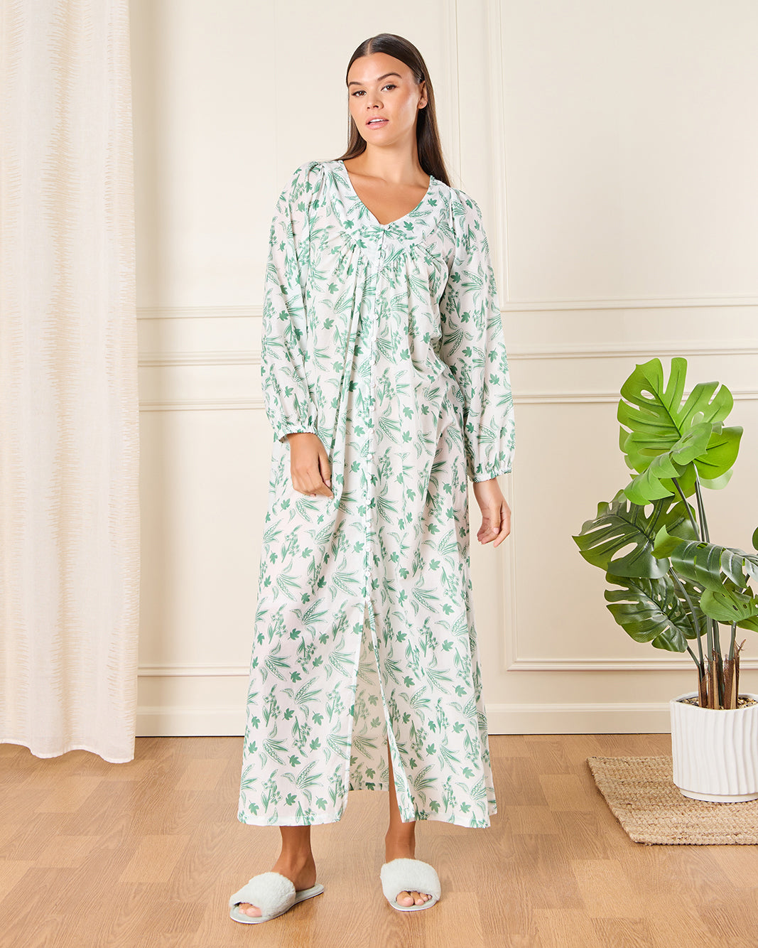 Women White All-Over Printed Nightgown