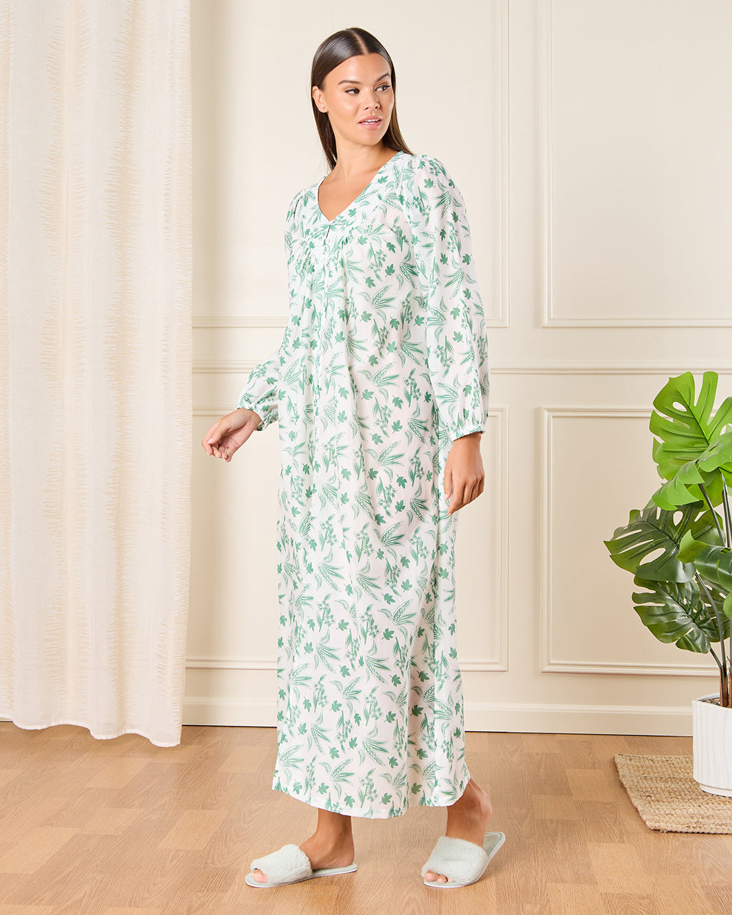 Women White All-Over Printed Nightgown
