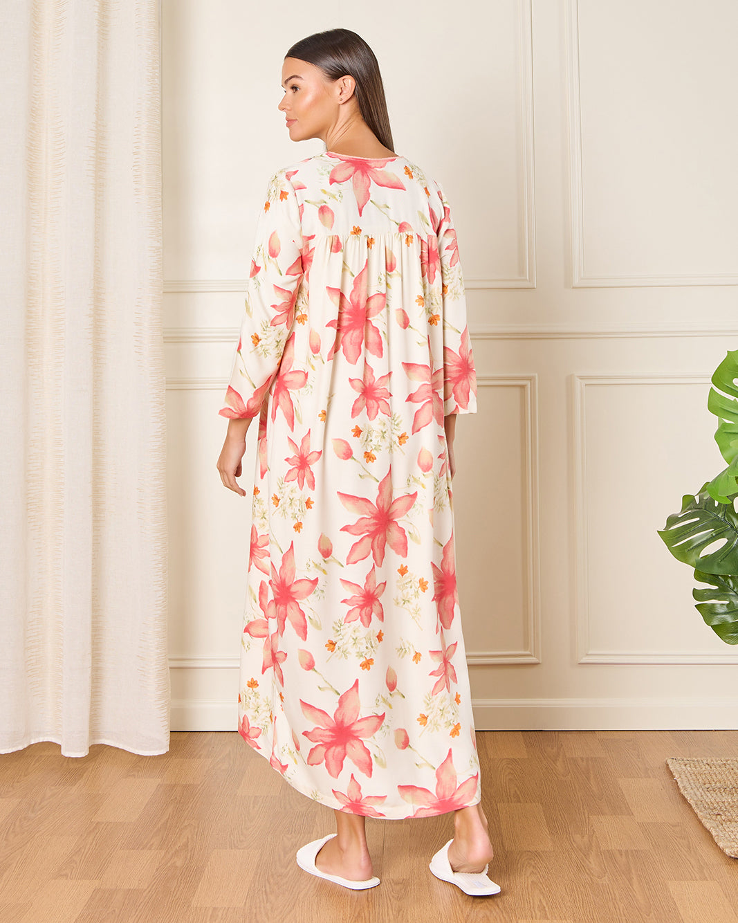 Women Cream Printed Nightgown