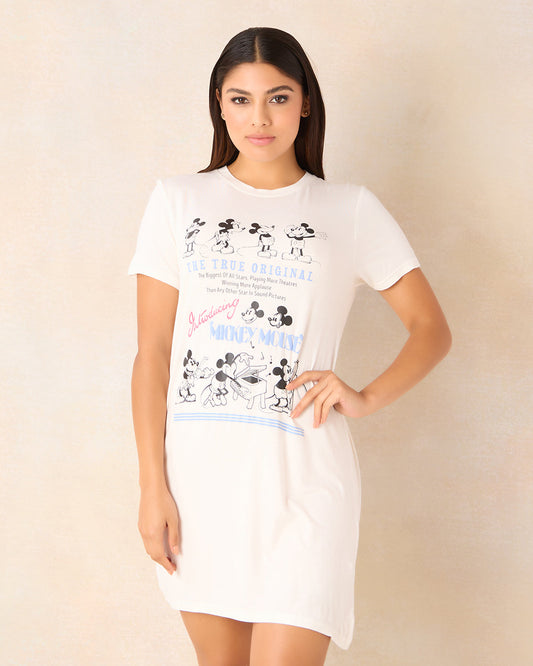 Women White Mickey Mouse Print Nightshirt