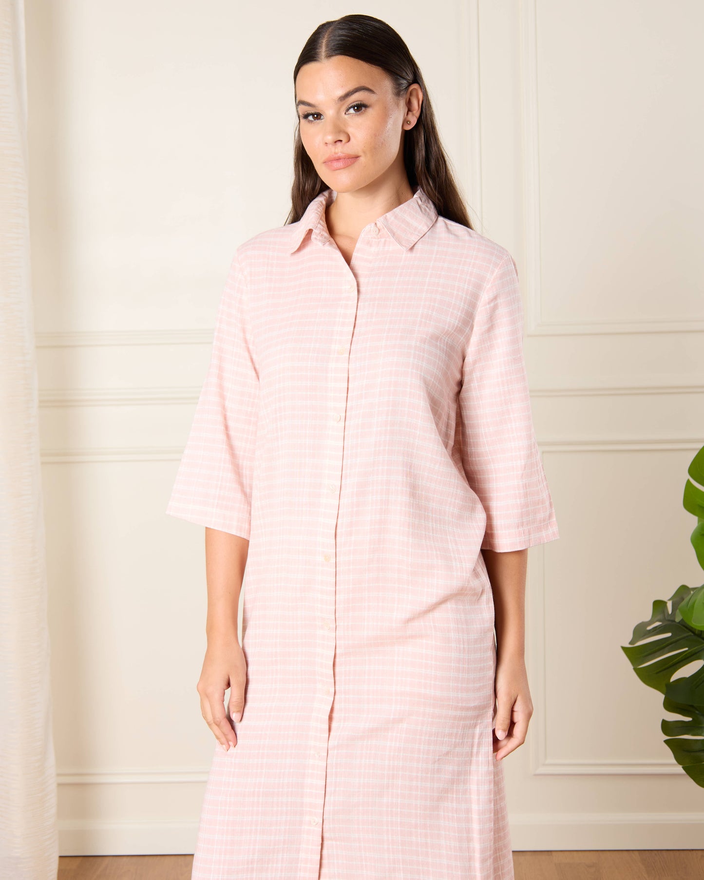Women Pink Checkered Nightshirt