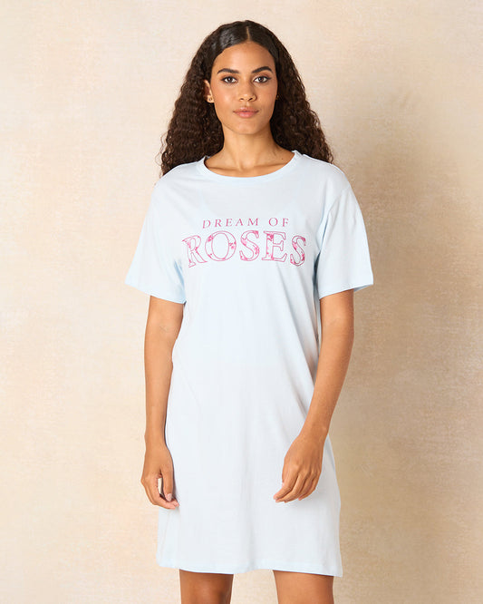 Women Blue Chest Print Nightshirt