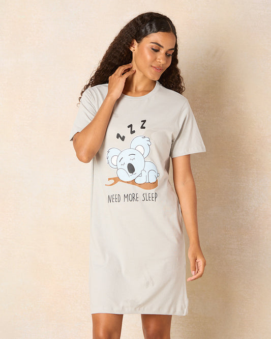 Women Grey Sleep Print Nightshirt