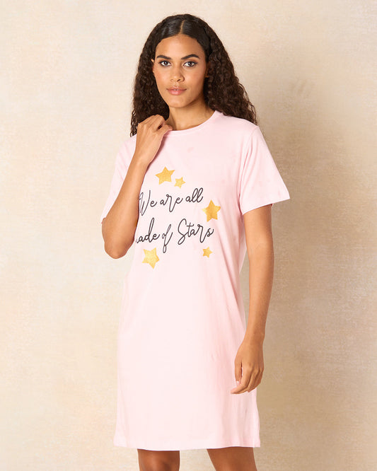Women Pink Stars Print Nightshirt