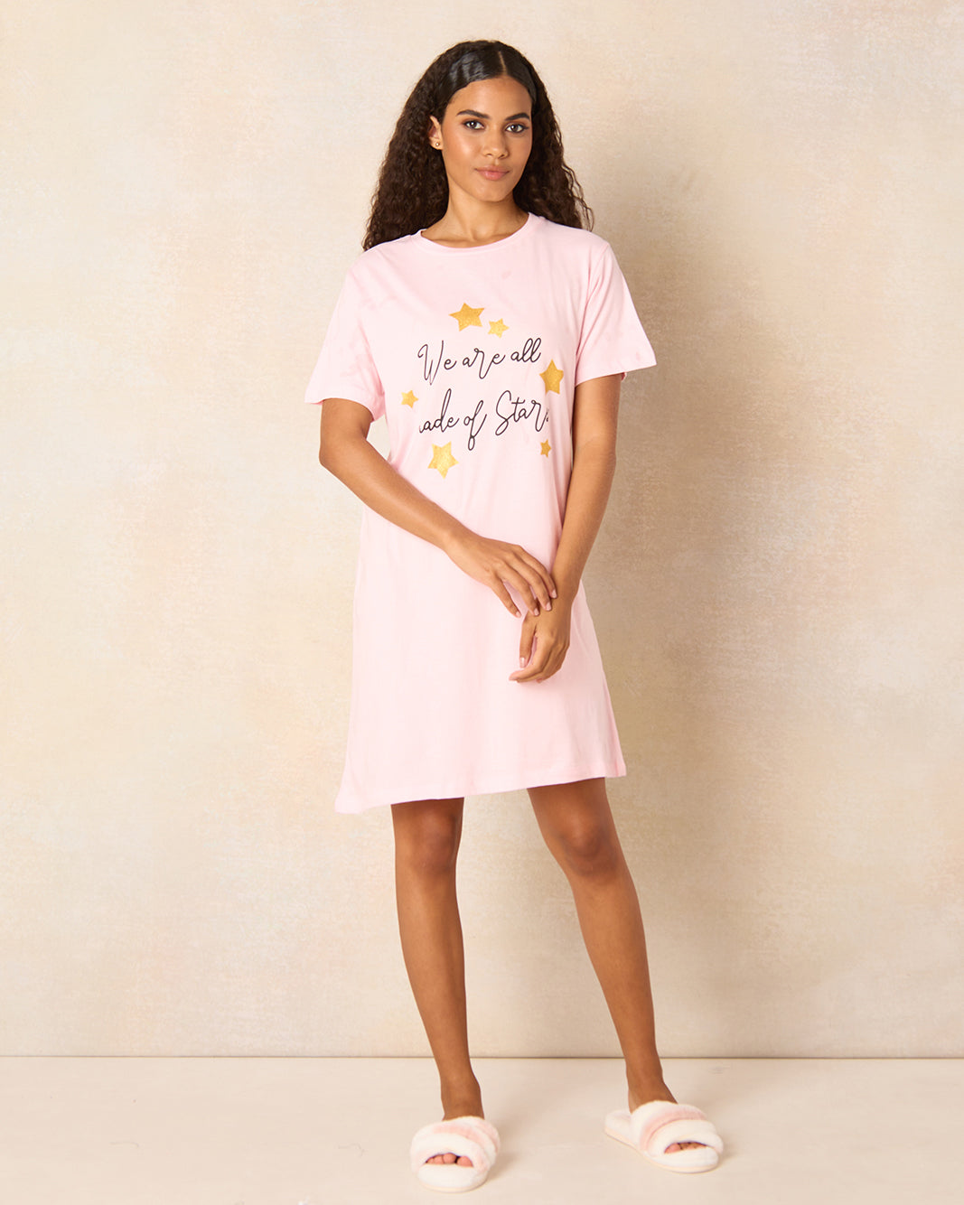 Women Pink Stars Print Nightshirt