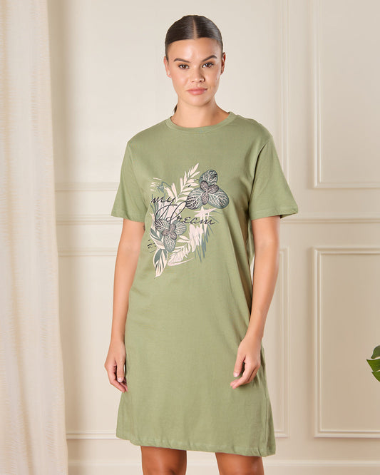 Women Green Printed Nightshirt