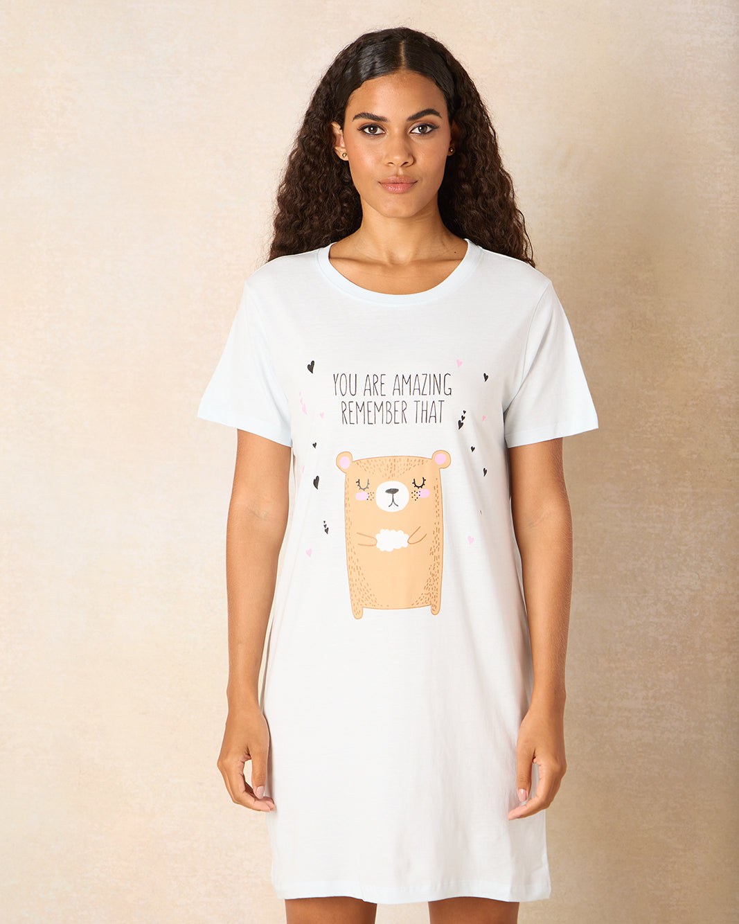 Women White Printed Nightshirt