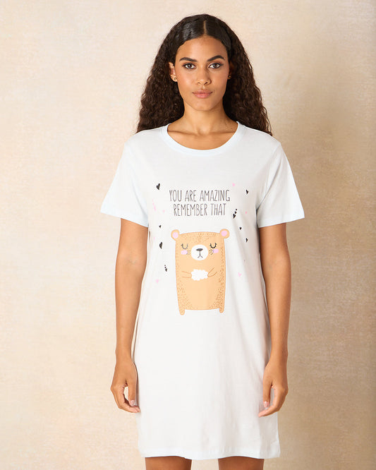 Women White Printed Nightshirt