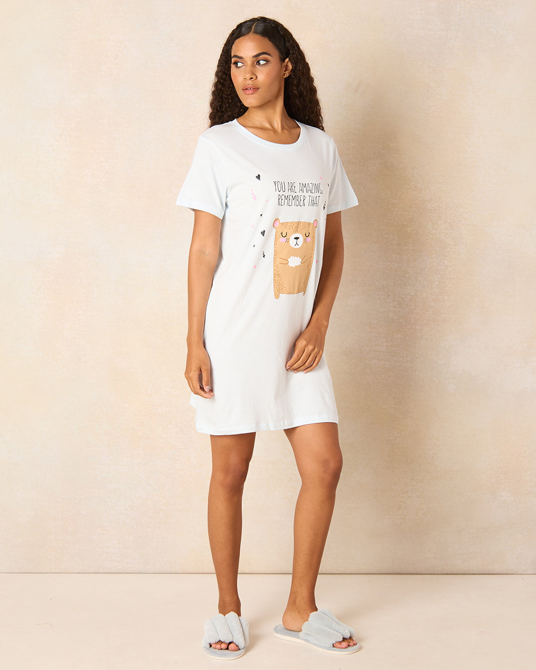 Women White Printed Nightshirt