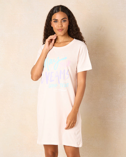 Women Pink Printed Nightshirt