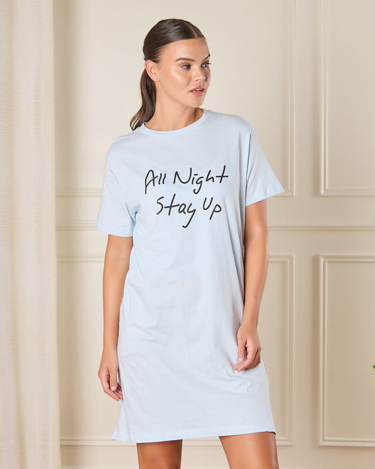 Women Blue Printed Nightshirt