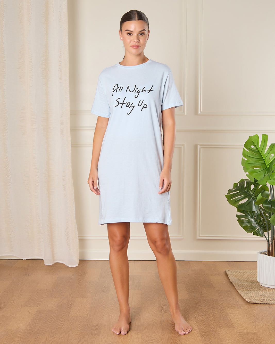 Women Blue Printed Nightshirt