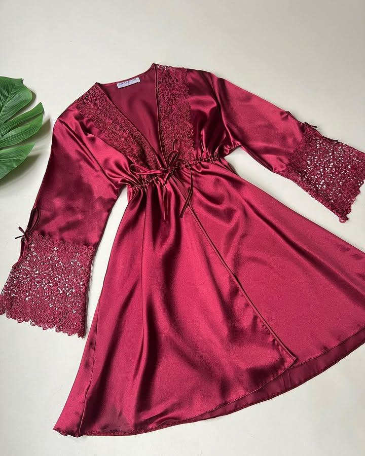 6-Piece Luxury Satin Nightwear Set for Women – Lace Detailed Loungewear