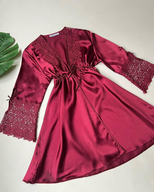 6-Piece Luxury Satin Nightwear Set for Women – Lace Detailed Loungewear
