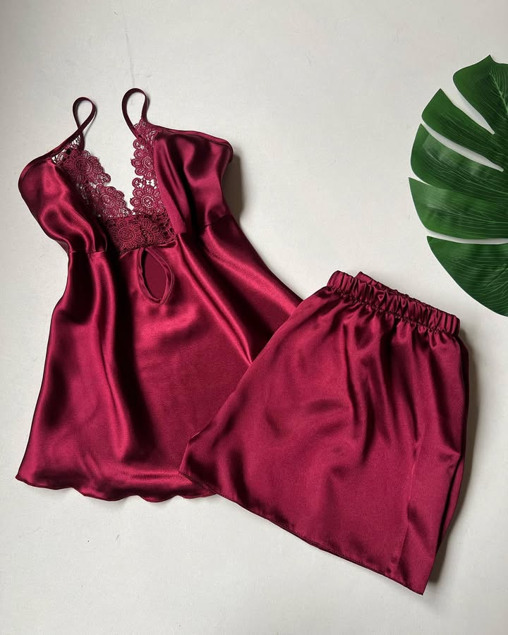 6-Piece Luxury Satin Nightwear Set for Women – Lace Detailed Loungewear