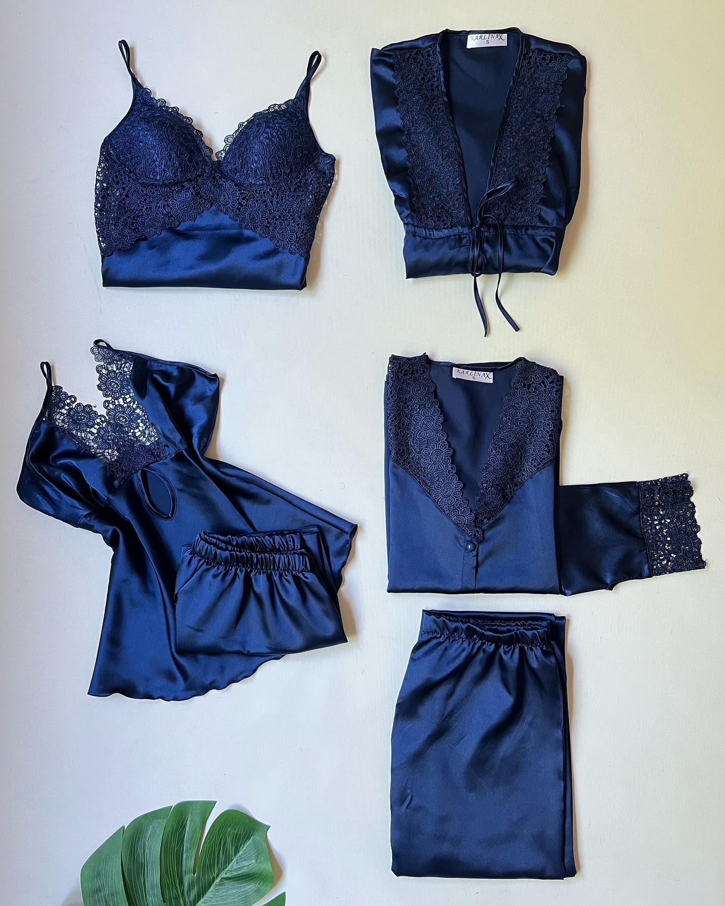 6-Piece Luxury Satin Nightwear Set for Women – Lace Detailed Loungewear